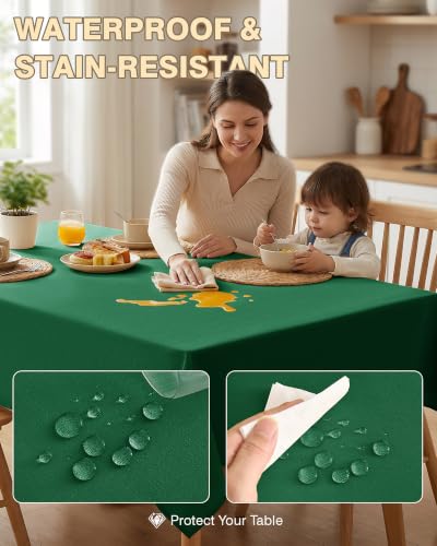 Waterproof Rectangle Table Cloth 8ft - Hunter Green 2-Pack, Linen-Textured