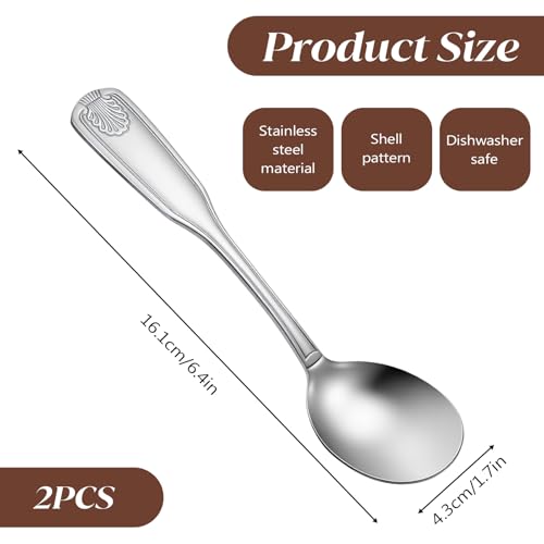 2-Piece Stainless Steel Soup Spoons - 6.4-Inch Dishwasher Safe