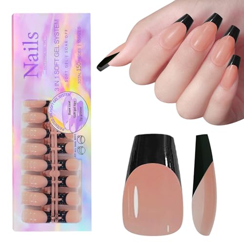 Honey Joy Black French Gel Nail Tips - 150pcs Press On Nails