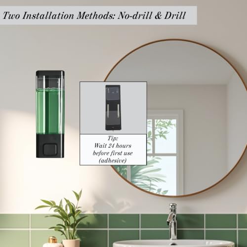 Wall-Mounted Manual Soap Dispenser - 350ml Black Plastic