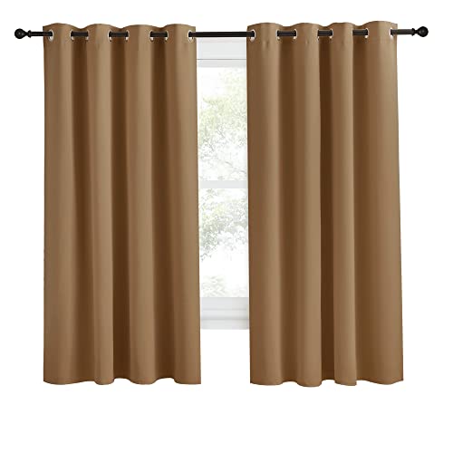 NICETOWN Blackout Curtain, 55"W x 57"L, Gold Brown Grommet Window Panel