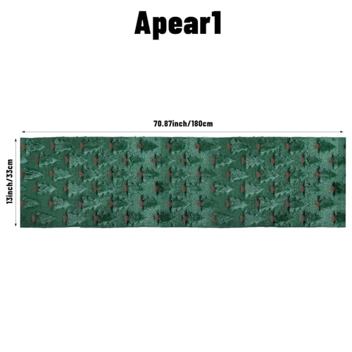 Christmas Table Runner Green Faux Fur Jacquard 13x72 Inch - Festive Holiday Decor - Green B