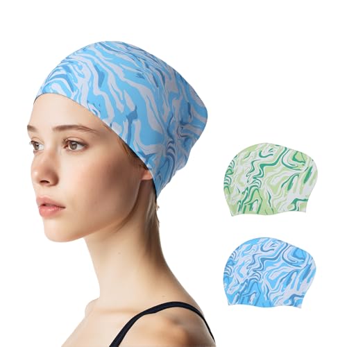 2 Pack Swim Cap Women Adult - Stylish Silicone Swim Cap for Long Hair - Waterproof Swim Caps for Girls Women - Comfortable Fit for Pool, Beach
