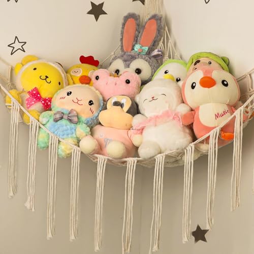 Large Cotton Stuffed Animal Hammock for Corner Storage - Boho Kids Organizer