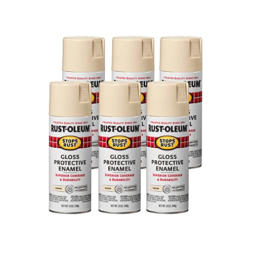 Rust-Oleum Stops Rust Gloss Almond Spray Paint 12 oz - Pack of 6, Durable Protective Coating