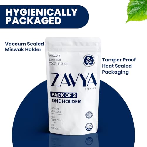Zavya Natural Miswak Brush Set - 3 Pack with Holder