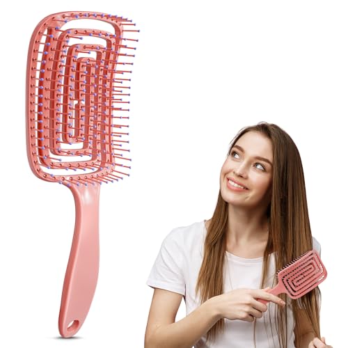 Reluen Pink Vented Hair Detangler Brush for Blow Drying and Wigs