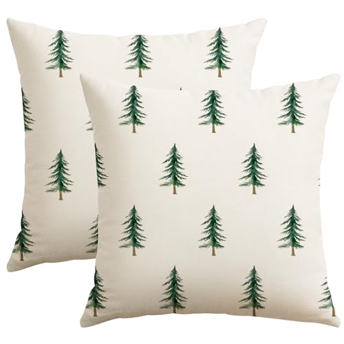 Christmas Pillow Covers 18x18 Inch Set of 2 Green Double Sided Tree Decor