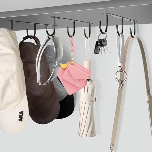 DEPAOTLUX 3pcs Under Cabinet Mug Hooks, Adhesive or Screw-In Cup Holder - Black