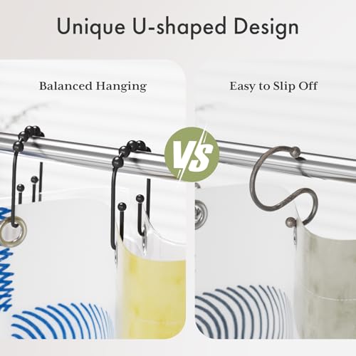 AmazerBath Double Shower Curtain Hooks - Rust Proof Matte Black Rings (12pk)