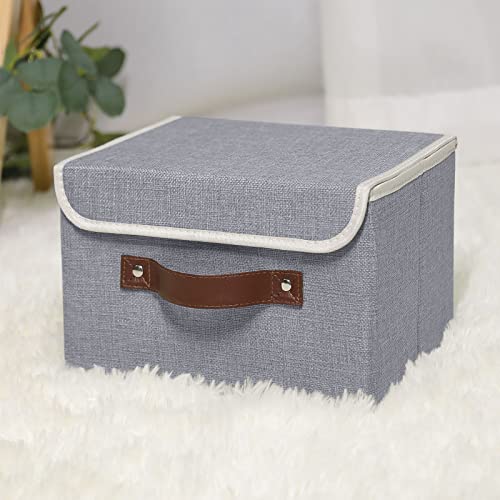 Small Gray Fabric Storage Box Bin with Lid - ANMINY 10"x8"x7"