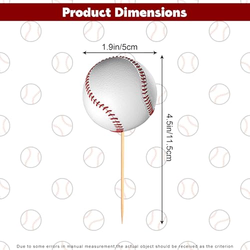 Baseball Cupcake Toppers - 24-Pack White Baseball Decorations