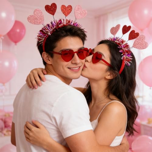 Valentine Red Glitter Heart Headband for Women Romantic Party Hair Accessory