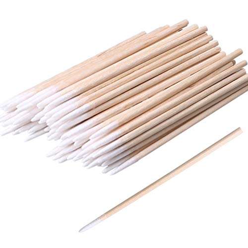 RIKWOG 200pcs Pointed Cotton Swabs 4-Inch Precision Wooden Handle