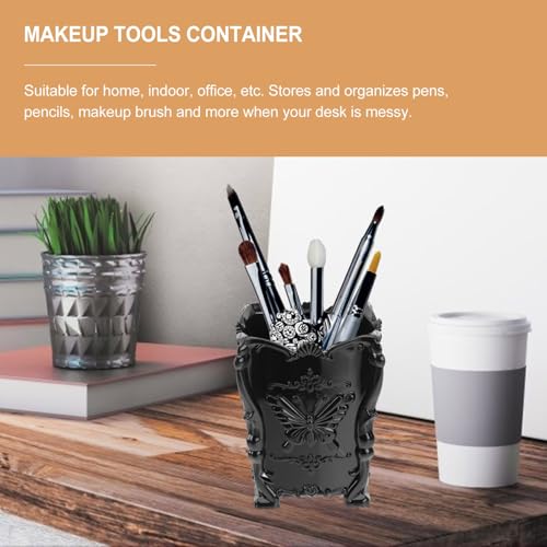 Beaupretty 1pc Black Butterfly Carved Acrylic Makeup Brush Holder Cup Organizer