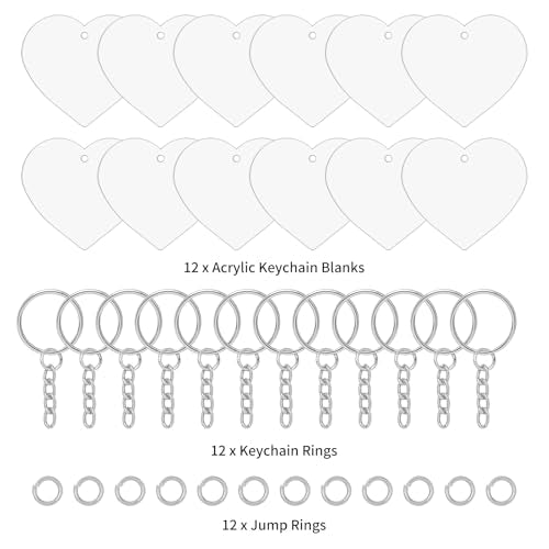 12 Pack Clear Acrylic Heart Keychain Blanks for DIY Crafts