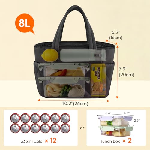 Lifewit Insulated Lunch Box for Women 8L Black Lightweight Puffy Tote