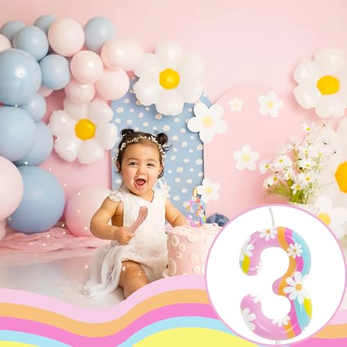 Daisy Number 3 Birthday Candle - Rainbow Party Decoration