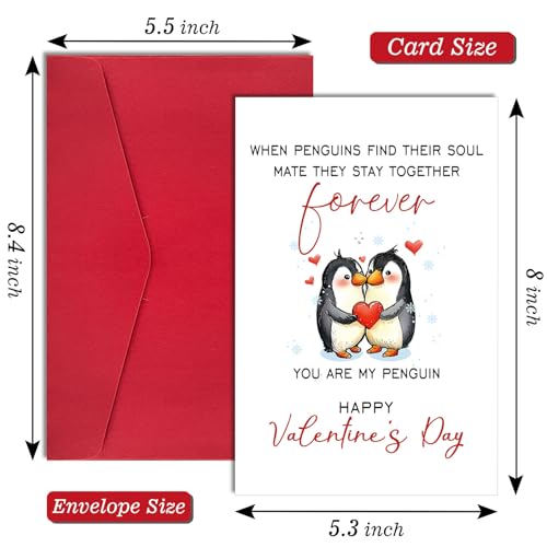 Ogeby Cute Penguin Valentine's Day Card for Soulmate | 8" x 5.3"