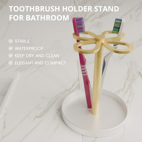 BTWDAEX Gold Toothbrush Holder Stand with Marble Base - 4-Slot Organizer