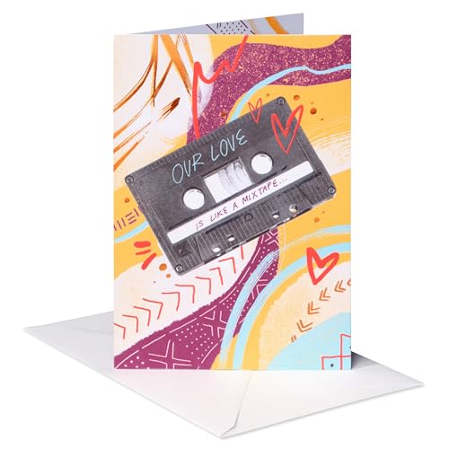 American Greetings Romantic Greeting Card Mixtape Theme with Copper Foil