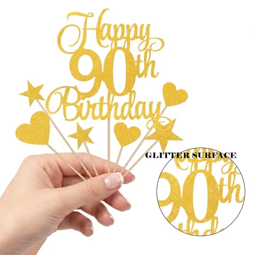 Happy 90th Birthday Cake Topper Set with Glitter Decor