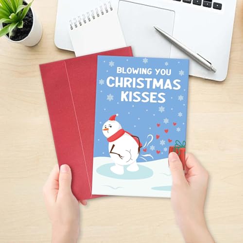 Funny Christmas Card with Snowman Blowing Kisses - Humorous Holiday Greeting