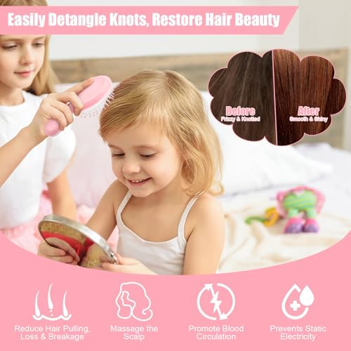 NICEMOVIC Mini Wet Hair Brush 2-Pack, Small Travel Hair Brush for Women Kids, Pink