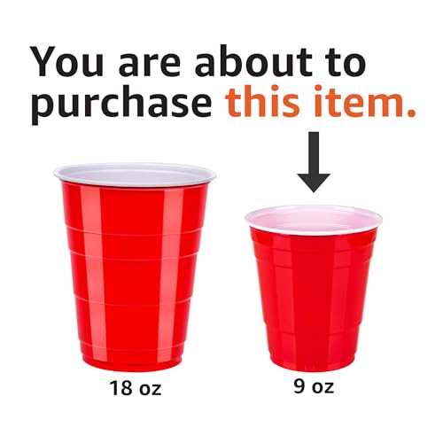 Amazon Basics 9oz Disposable Red Plastic Party Cups, 50-Count Pack