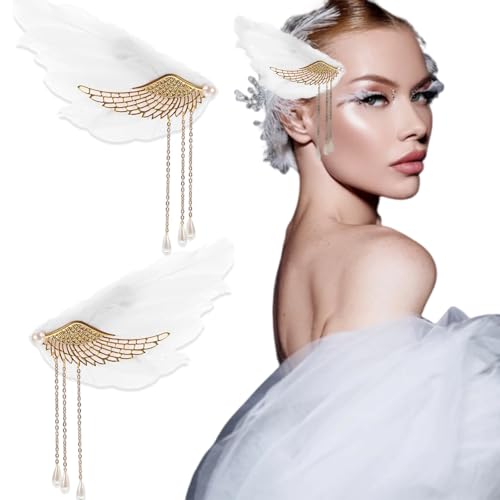 Feather Angel Wings Hair Clips Rhinestone Tassel Hairpins 2 Pcs
