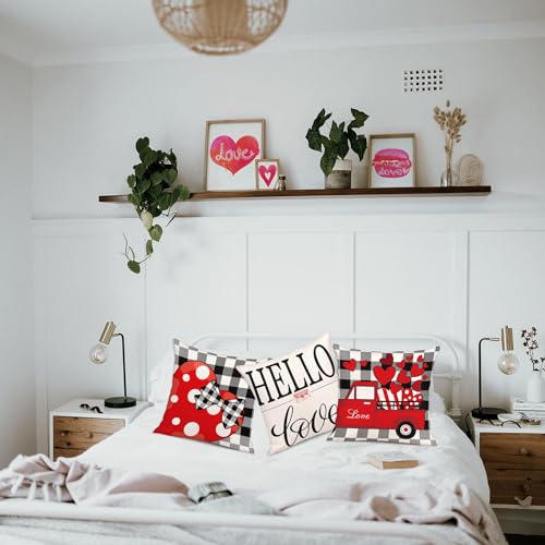 Geefuun 4-Piece Valentine’s Day Checked Throw Pillow Covers, 18x18 Inches