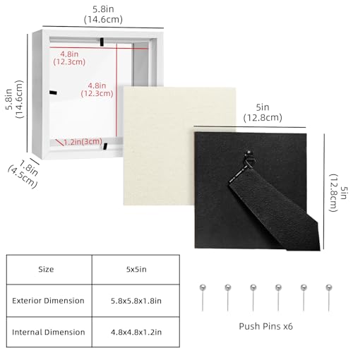 5x5 White Shadow Box Frame with Acrylic Front & Foam Back