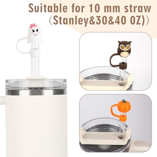 6Pcs Halloween Straw Cover Cap Compatible with Stanley Cups 30 40 oz Toppers for Tumblers Reusable Dust Proof Simple Modern Straw Cover for 0.4in Accessories