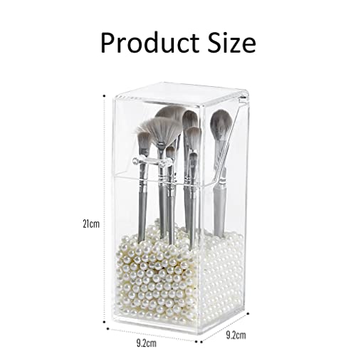 Clear Acrylic Makeup Brush Organizer with Dustproof Lid - 21 cm