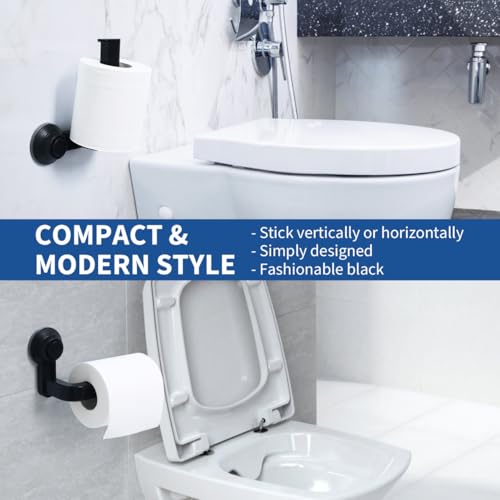 Operitacx Suction Cup Toilet Paper Holder Matte Black No-Drill Wall Mount (6.49 x 3.93 inches)