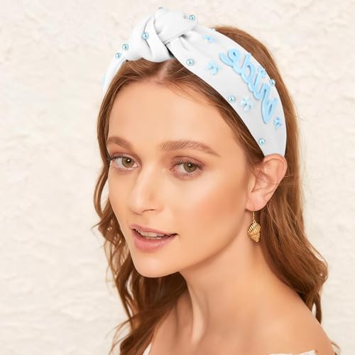 CIEHER Bride Knotted Headband with Blue Accents for Bachelorette Party