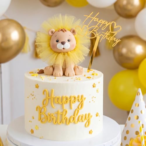 Gold Heart Shaped Birthday Cake Toppers - 4 PCS Acrylic Decor