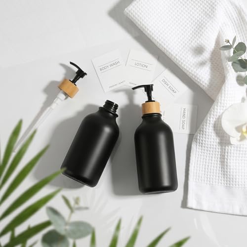 KASUNTING 17 Fl Oz Black Hand Soap Dispenser Set with Bamboo Pump