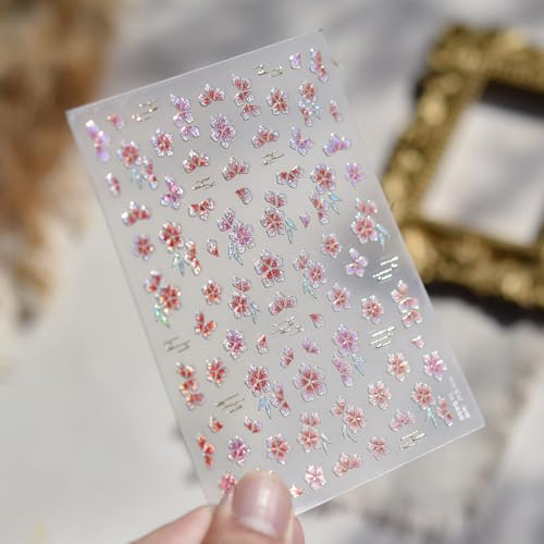 5D Embossed Flower Nail Art Stickers - Self-Adhesive Cherry Blossom Decals