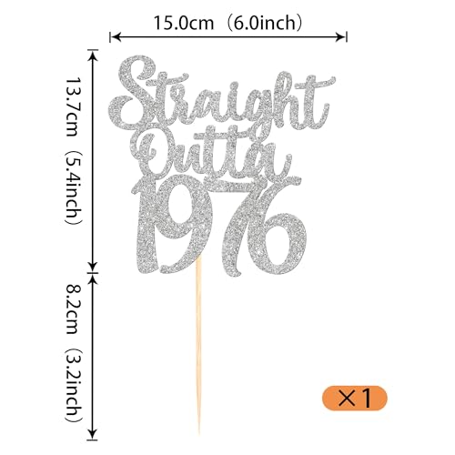 50th Birthday Cake Topper Silver Glitter Straight Outta 1976