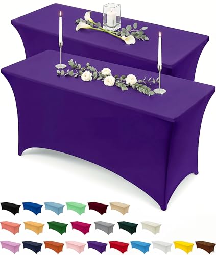 Utopia Kitchen Purple Spandex Table Cloth 2 Pack for 6FT Tables