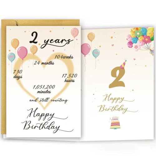 Colorful 2nd Birthday Card for Boys & Girls with Envelope