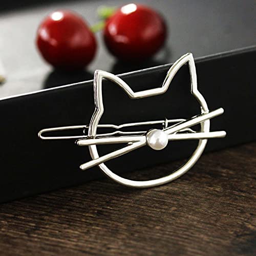 YienDoo Silver Kitty Cat Hair Clip Geometric Metal Hair Barrette