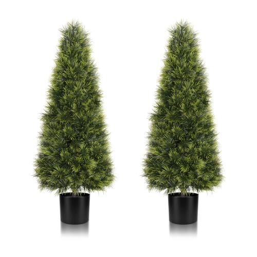 Buddhist Pine Trees with Ground Spikes - 2 Pack, 3FT Artificial Christmas Decor