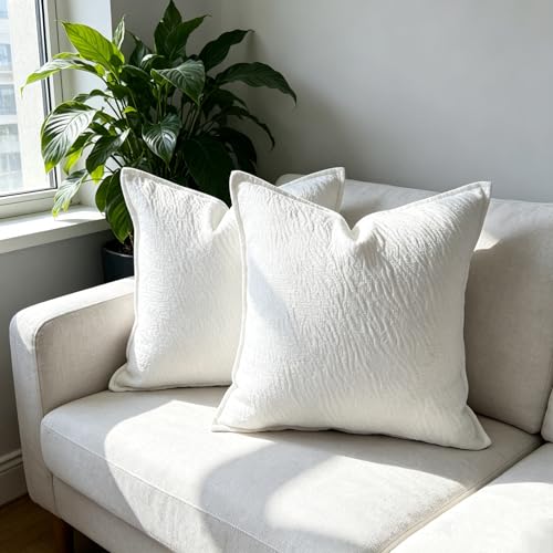 OYIMUA 16x16 White Chenille Throw Pillow Covers Set of 2 - Neutral Decorative Couch Pillows