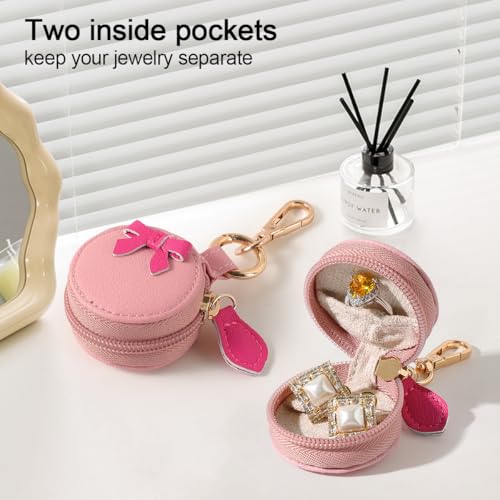 Mini Travel Jewelry Case Keychain - Pink Bow Organizer for Rings & Necklaces