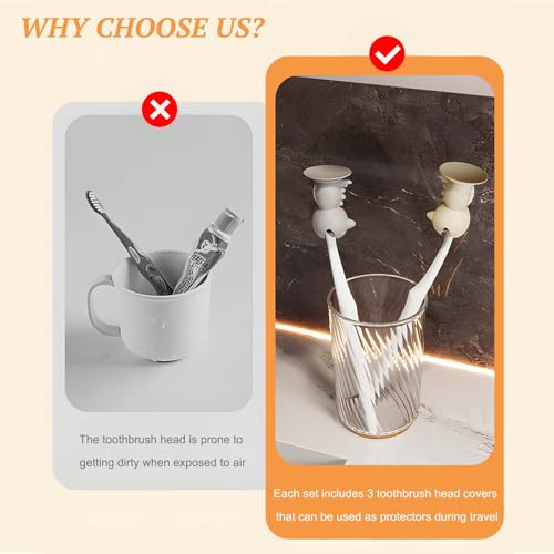 Mini Dinosaur Toothbrush Holder with Suction Cup & Travel Covers - Silicone Bathroom Organizer for Kids & Adults