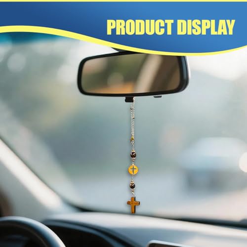 Craedli Tiger Eye Crystal Cross Car Mirror Hanging Charm Boho Auto Decor