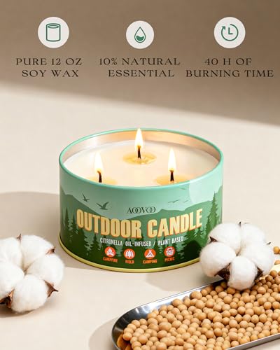 AOOVOO Citronella Candle - 12oz 3-Wick Outdoor Soy Wax Candle