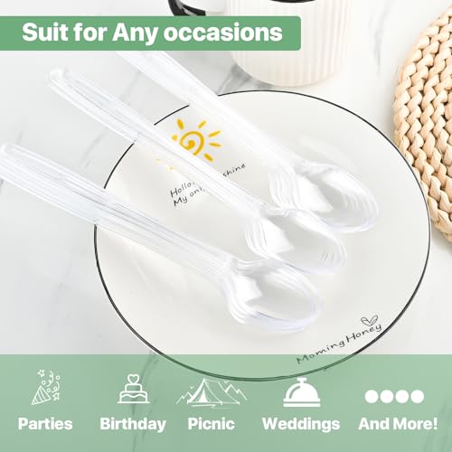Heavy Duty Clear Plastic Spoons - Long Handle, 36 Pack for Desserts & Beverages
